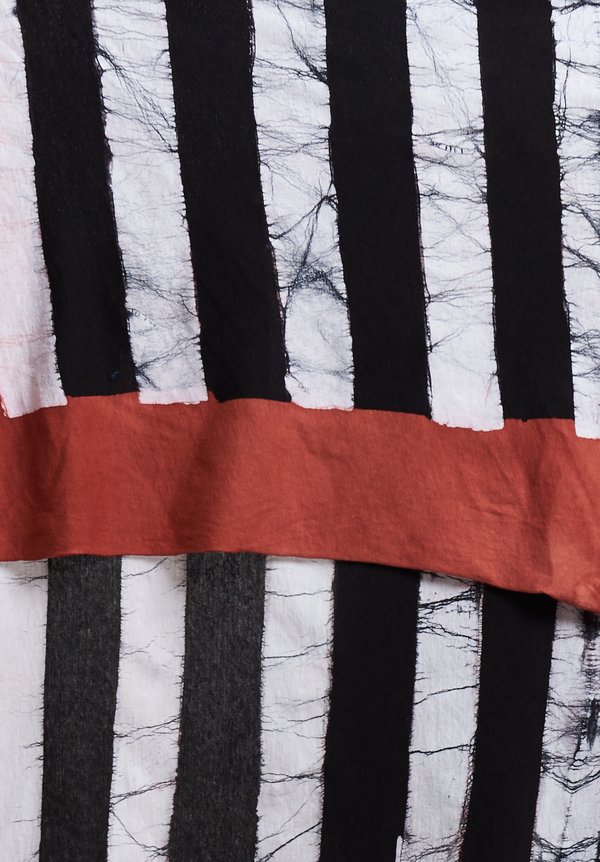 Gilda Midani Pattern Dyed Cotton Foulard Scarf in Stripes Black + Urucum