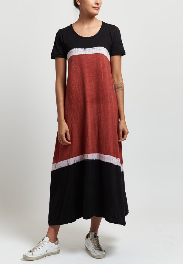 Gilda Midani Short Sleeve Monoprix Dress in Stripes Black/ Urucum