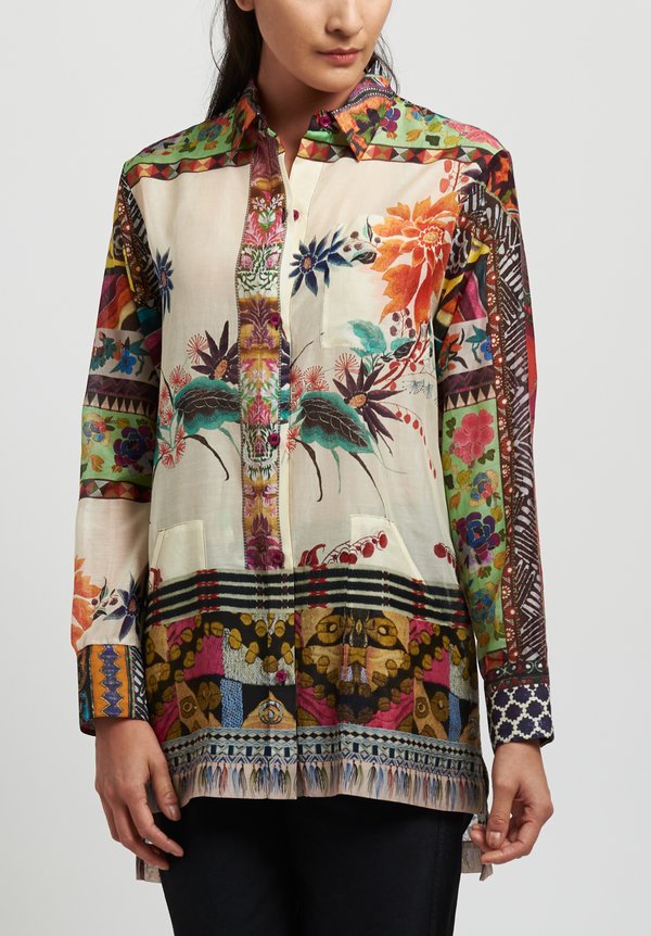 Etro Cotton/ Silk Sheer Floral Mosaic Print Shirt in Multicolor