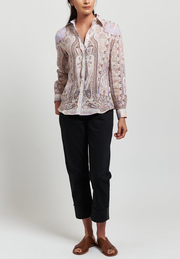 Etro Ramie Paisley Point Collar Shirt in Apricot