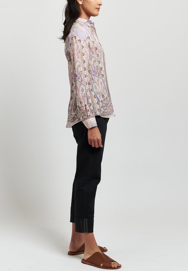 Etro Ramie Paisley Point Collar Shirt in Apricot
