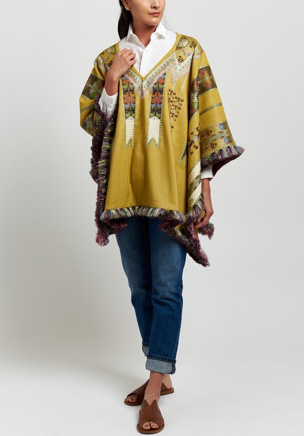 Etro Geometric Fringed Poncho in Chartreuse	
