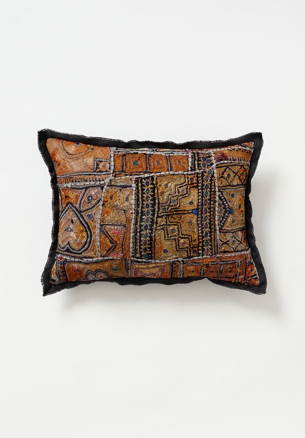 Vintage Banjara Metallic Embroidered Small Pillow in Gold I	