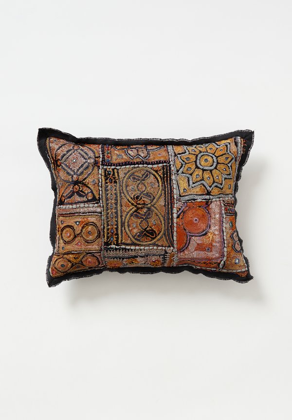 Vintage Banjara Metallic Embroidered Small Pillow in Gold II	