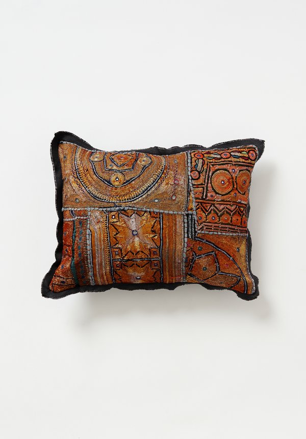 Vintage Banjara Metallic Embroidered Small Pillow in Brick/Gold II	