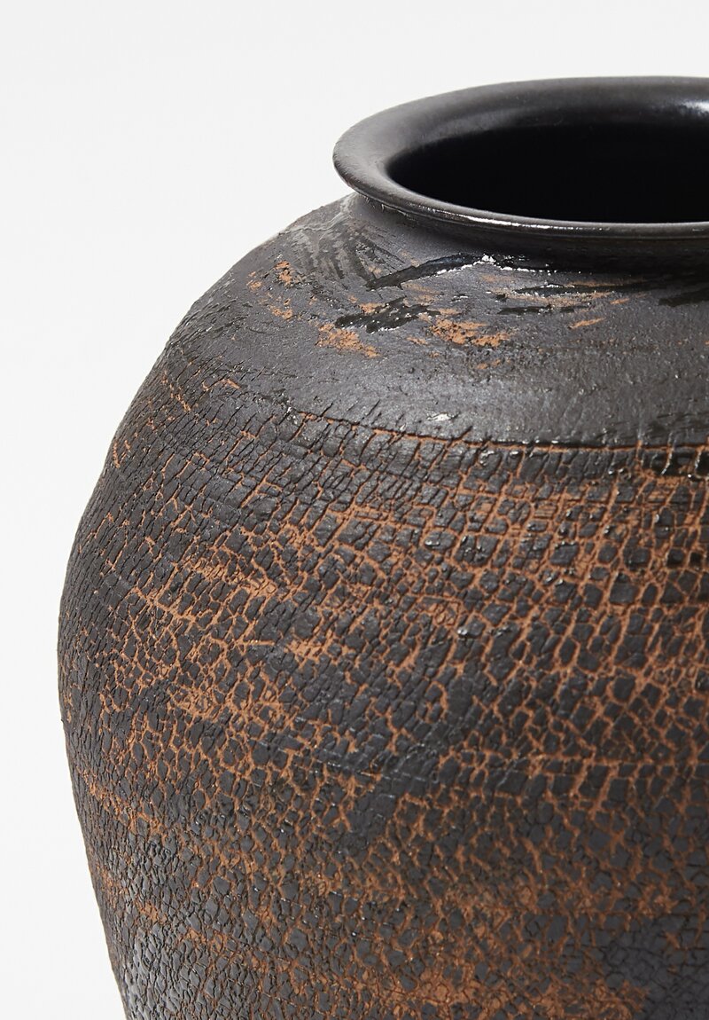 Peter Speliopoulos Ceramic Crackle Vessel in Black	