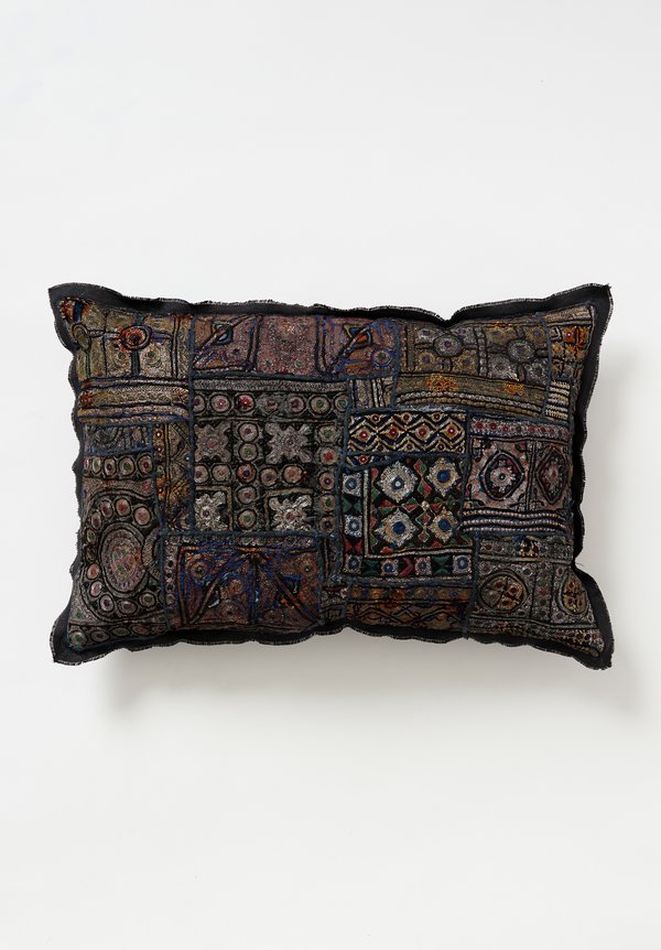 Vintage Banjara Metallic Embroidered Large Pillow in Grey II	