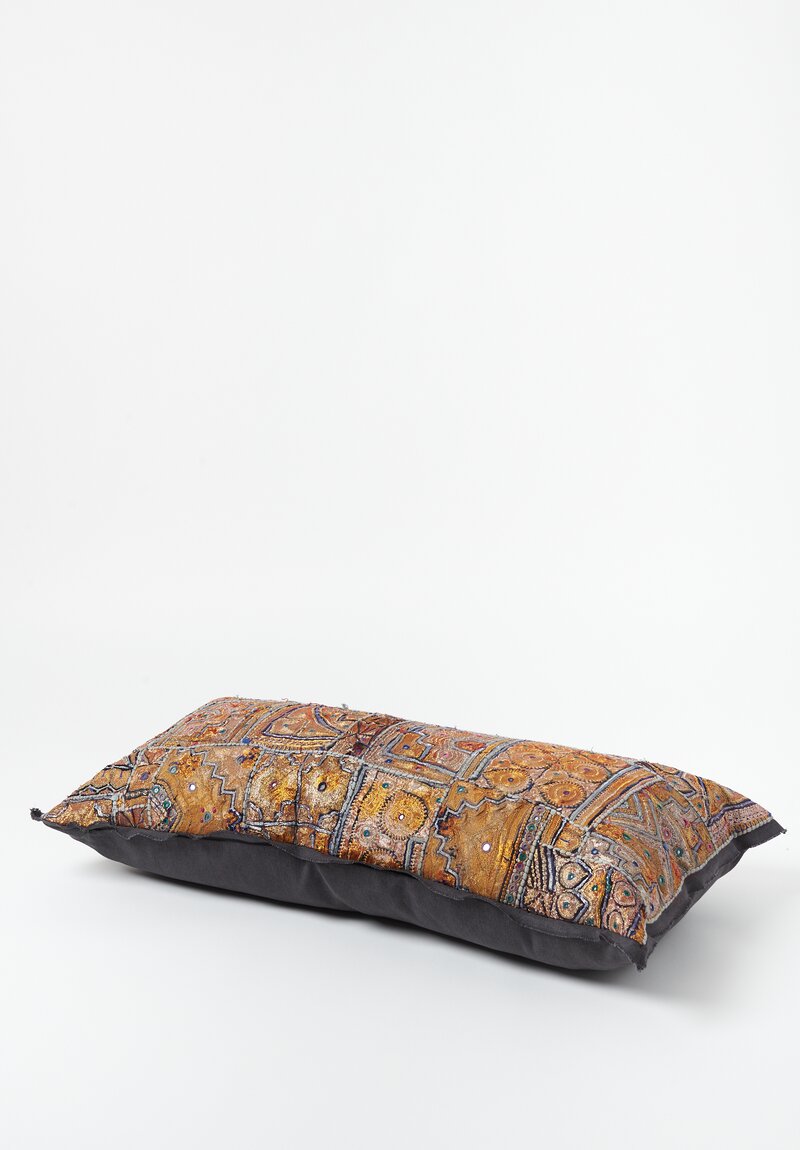 Vintage Banjara Metallic Embroidered XLarge Pillow in Gold II	