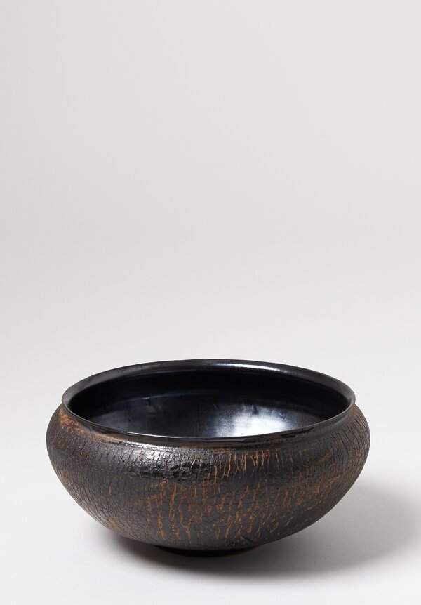 Peter Speliopoulos Ceramic Crackle Large Low Bowl Black	