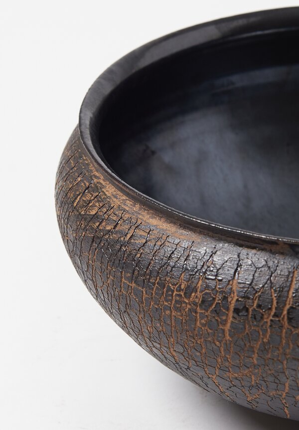 Peter Speliopoulos Ceramic Crackle Large Low Bowl Black	