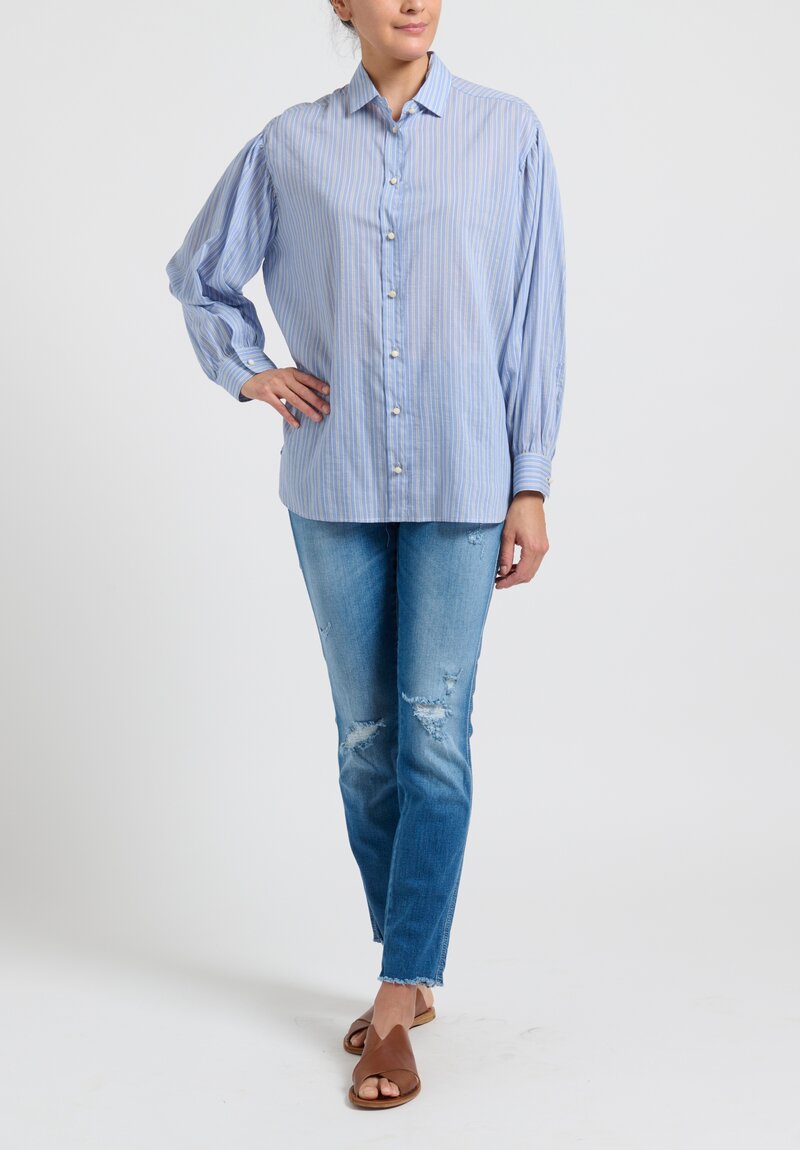 Etro Cotton/Silk Striped Button Down Shirt in Blue
