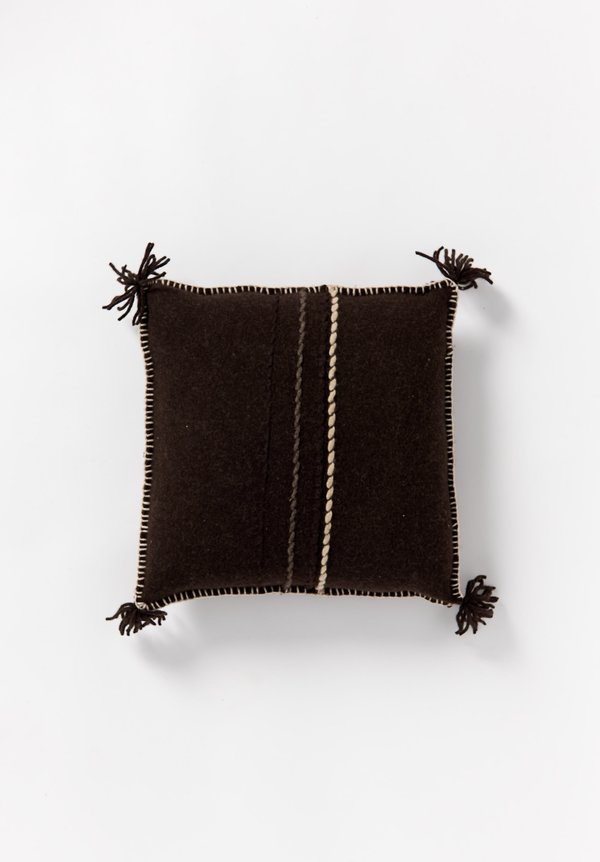 British Wool Striped & Tassel Small Square Cushion in Dark Brown