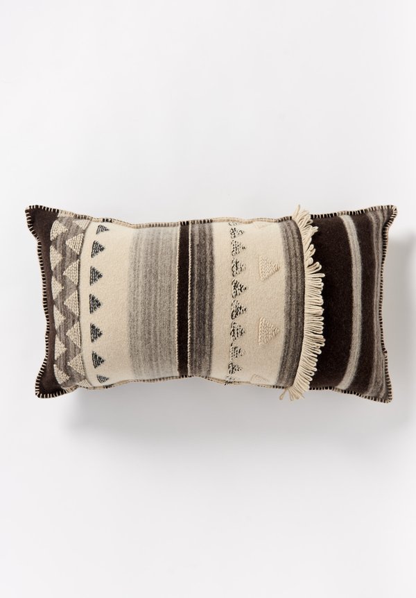 Large British Wool, Fringed Geometric Cushion in Cream	
