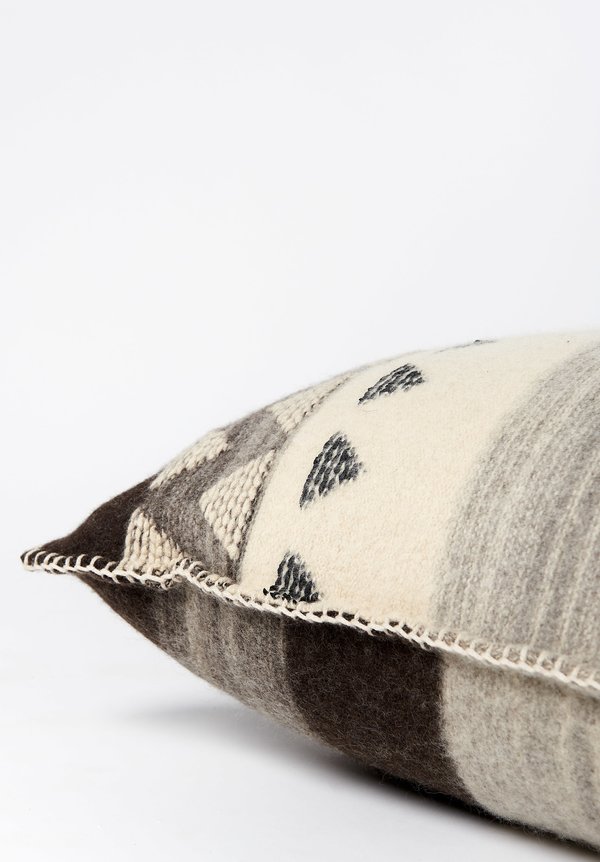 Large British Wool, Fringed Geometric Cushion in Cream	