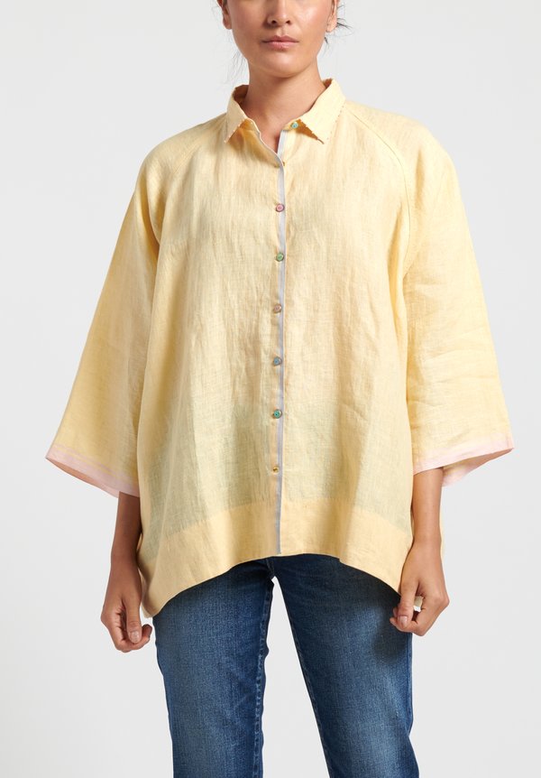 Péro Linen Button Down Shirt in Yellow