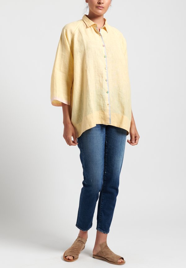 Péro Linen Button Down Shirt in Yellow