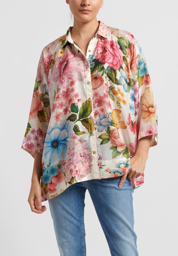 Péro Silk Floral Button Down Shirt in Multi