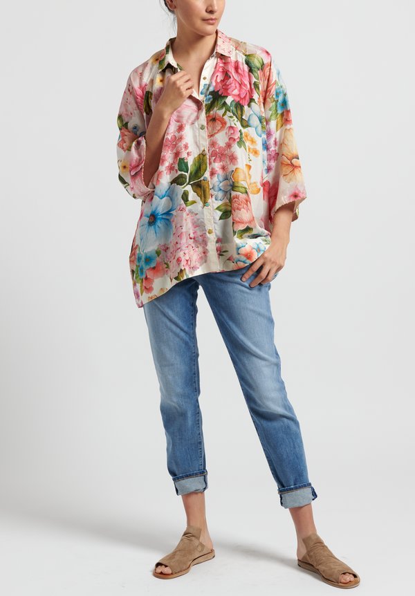 Péro Silk Floral Button Down Shirt in Multi