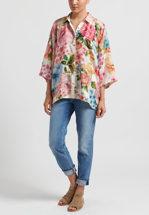 Péro Silk Floral Button Down Shirt in Multi