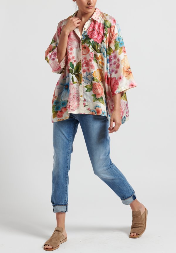 Péro Silk Floral Button Down Shirt in Multi