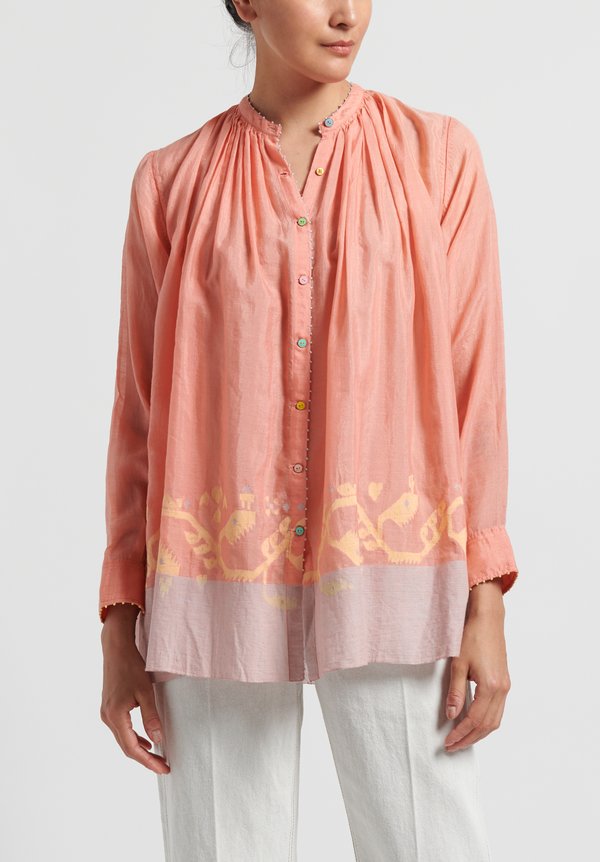 Péro Cotton/ Silk Gathered Button Down Shirt in Pink