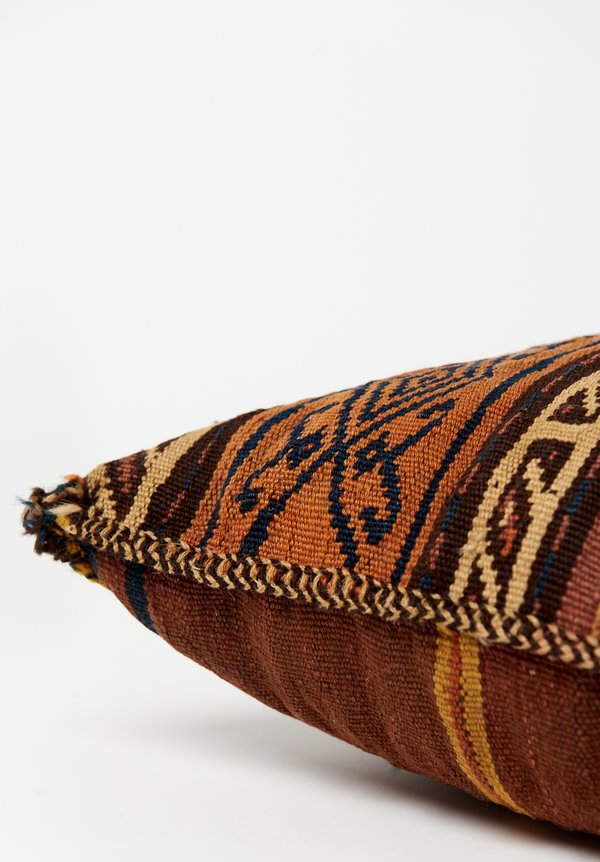 Antique and Vintage Wool Afghan Soumak Pillow in Orange	