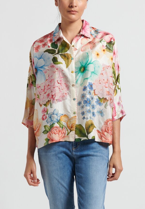 Péro Silk Floral Oversize Button Down Shirt in Multicolor