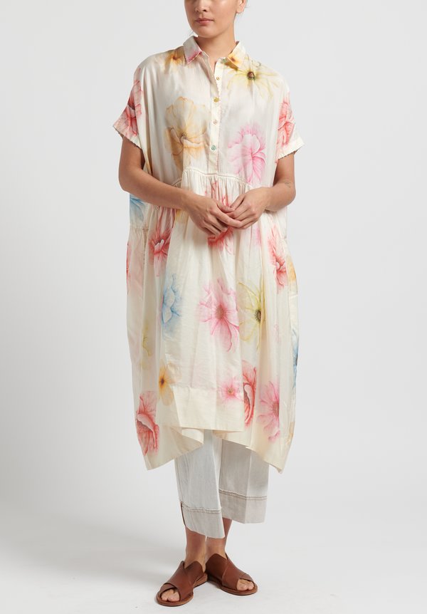 Péro Cotton/ Silk Floral Oversize Dress in White