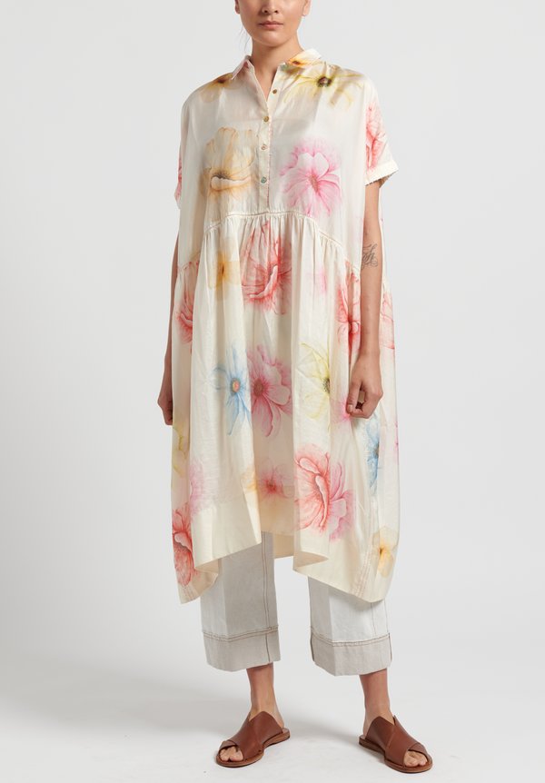 Péro Cotton/ Silk Floral Oversize Dress in White