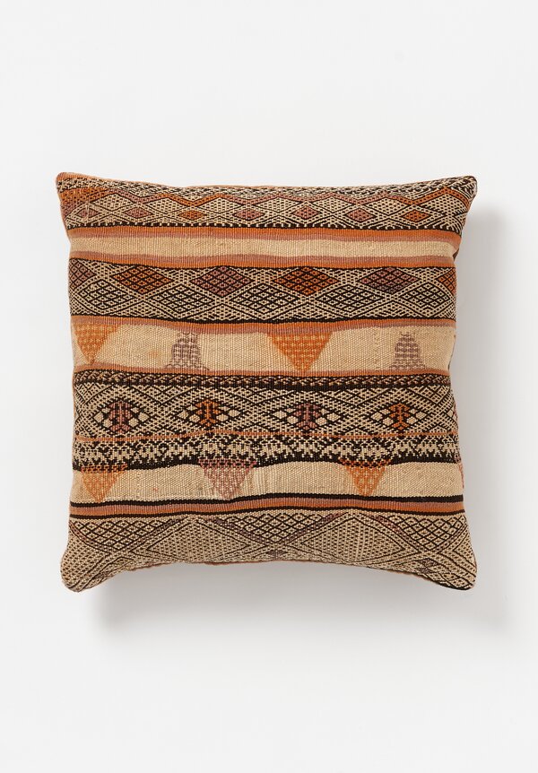 Antique & Vintage Wool Vintage Hand-Loomed Moroccan Geometric Square Pillow in Apricot	