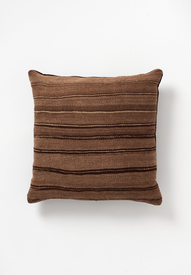 Wool Vintage Hand-Loomed Stripes Square Pillow in Brown