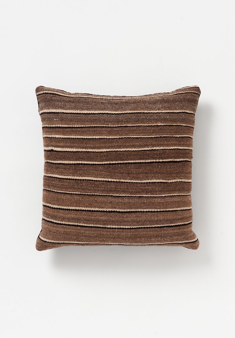 Wool Vintage Hand-Loomed Stripes Square Pillow in Brown
