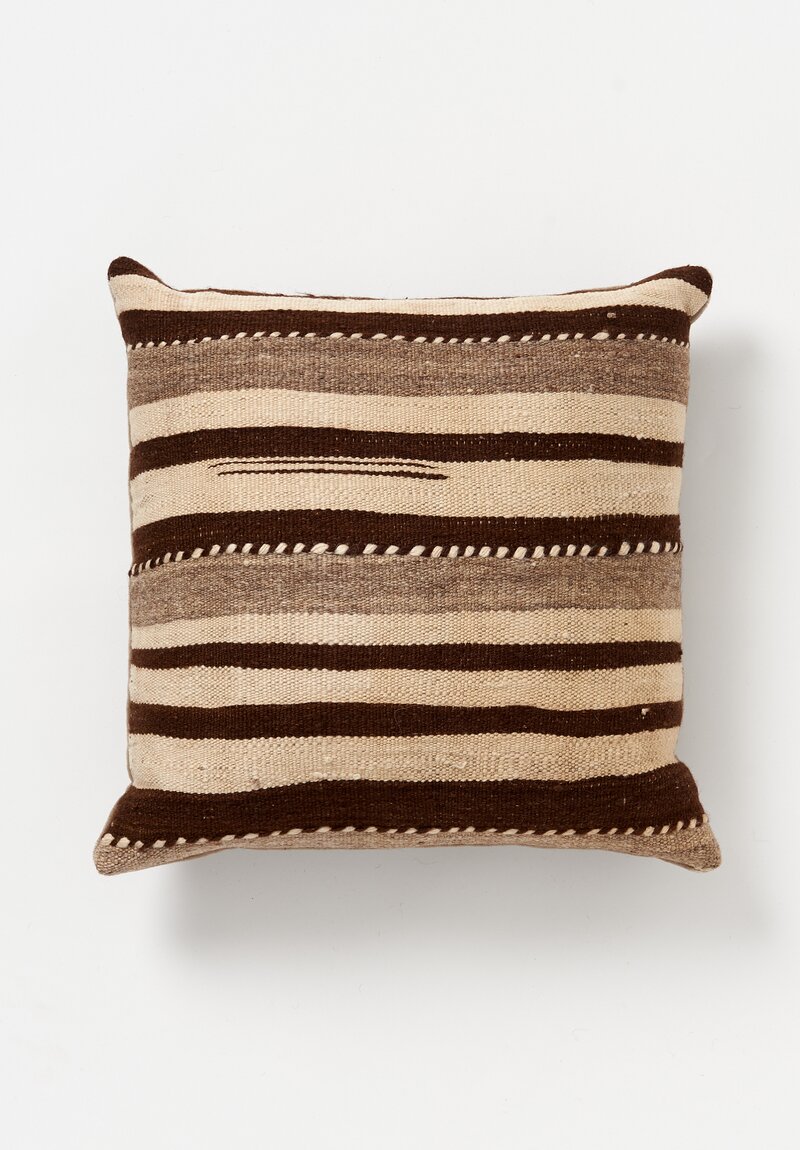 Wool Vintage Hand-Loomed Twisted Stripe Square Pillow in Natural