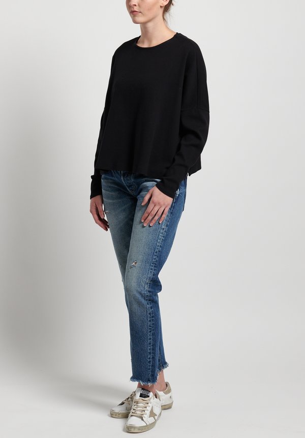 GRP1 Knits Cotton Oversized Cropped Pullover in Black	