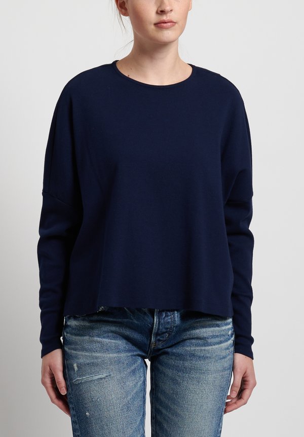 GRP1 Knits Cotton Oversized Cropped Pullover in Navy	