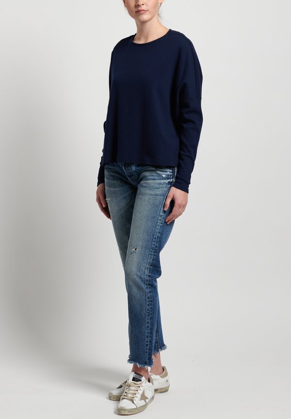 GRP1 Knits Cotton Oversized Cropped Pullover in Navy	