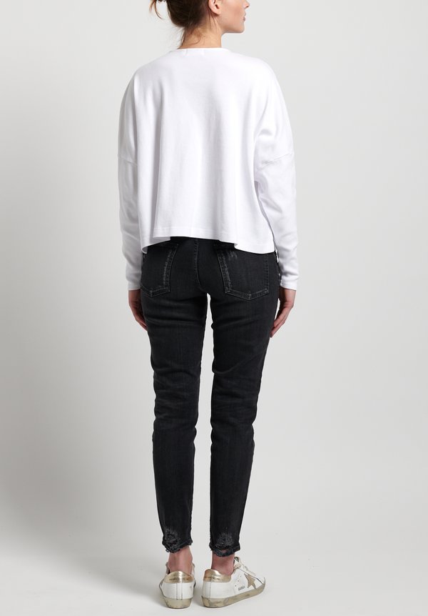 GRP1 Knits Cotton Oversized Cropped Pullover in White	