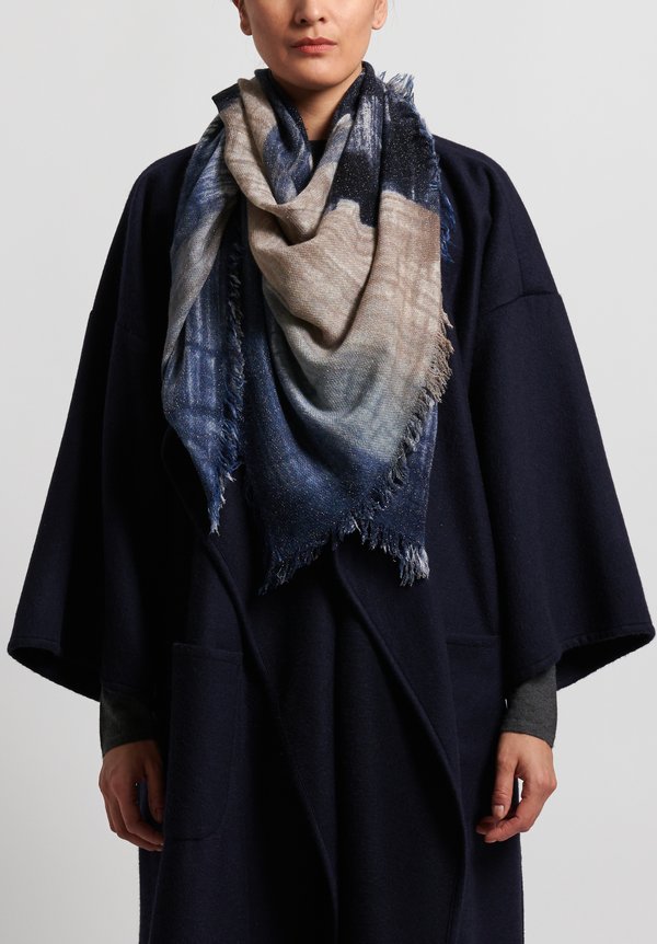 Alonpi Cashmere Handpainted Alice Scarf in Blue	