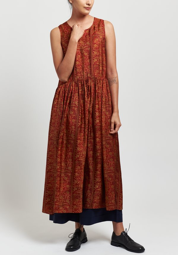 Uma Wang Moulay Ardal Sleeveless Floral Dress in Red/ Tan