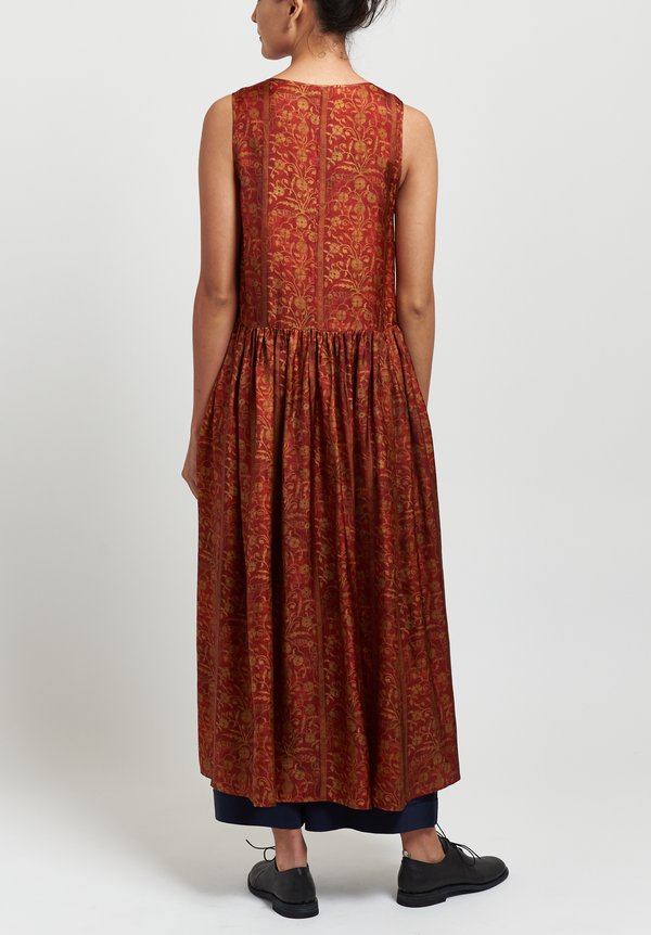 Uma Wang Moulay Ardal Sleeveless Floral Dress in Red/ Tan