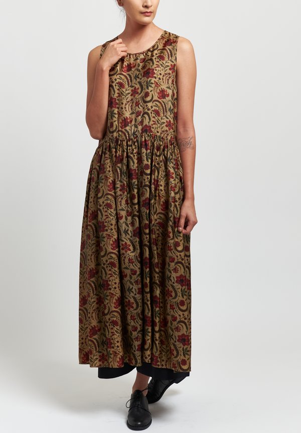UUma Wang Moulay Ardal Sleeveless Floral Dress in Tan/ Redma Wang Moulay Agina Floral Print Dress in Tan/ Red