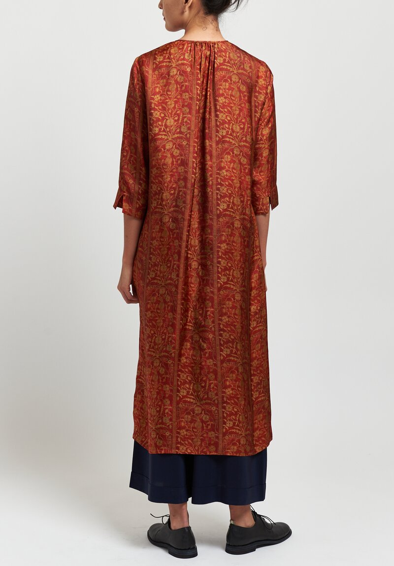 Uma Wang Moulay Agina Floral Print Dress in Red/ Tan