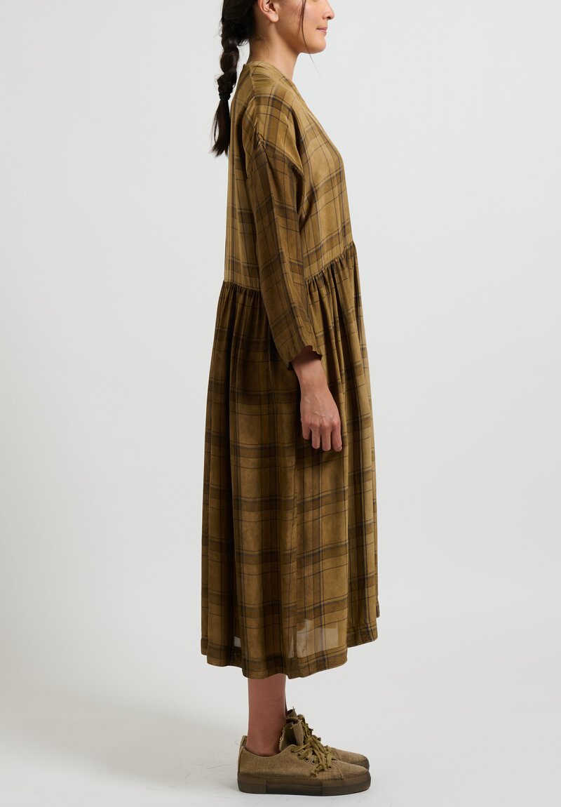 Uma Wang Alghero Aada Plaid V-Neck Dress in Brown