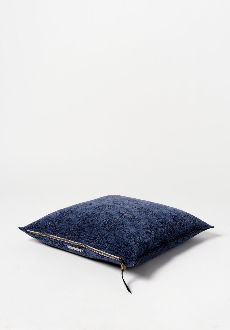 Maison de Vacances Square Stone Washed Jacquard Pillow in Kilim Bleu Nuit