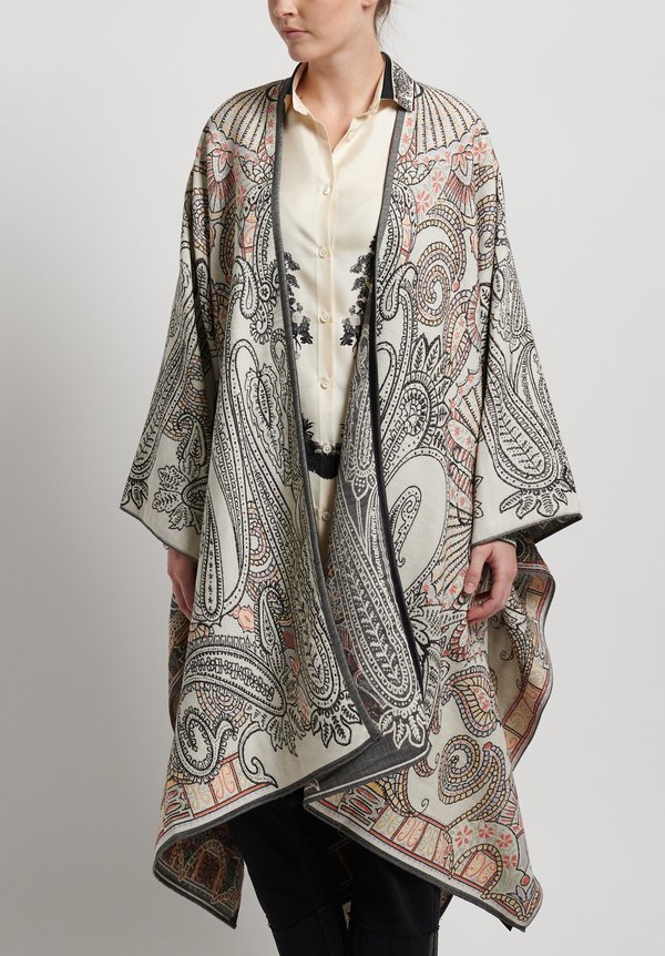 Etro Wool Paisley Print Cape in White
