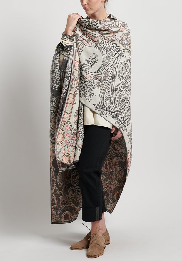 Etro Wool Paisley Print Cape in White