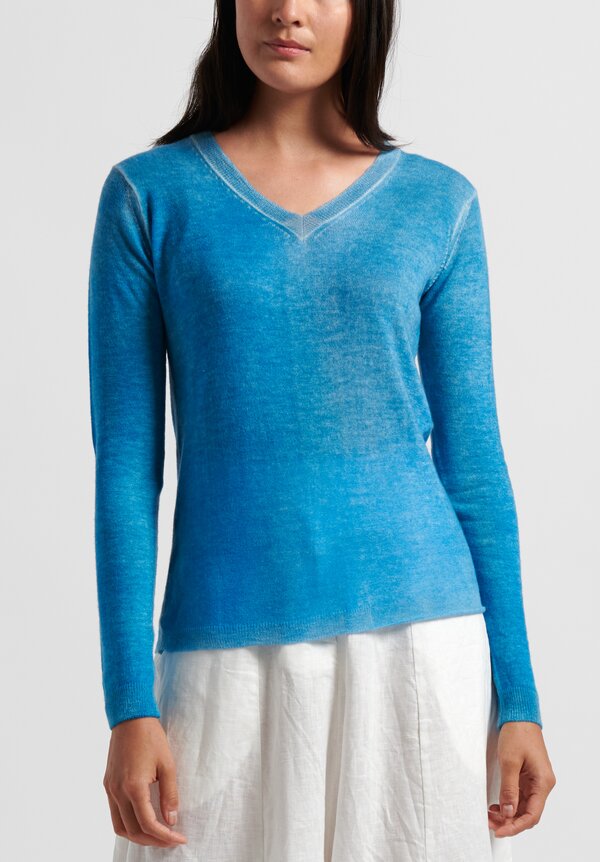 f Cashmere Flapper V-Neck Sweater in Blue	
