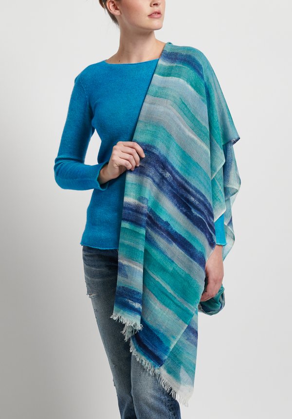 f Cashmere Baker Hand Painted Scarf in Aqua	