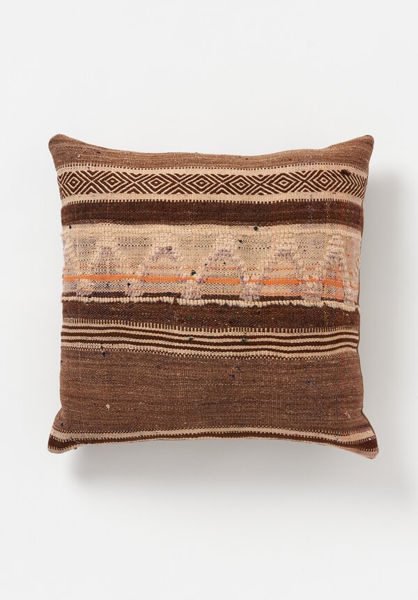 Maison S Wool Vintage Hand Loomed Moroccan Diamond Pattern Square Pillow Tan	