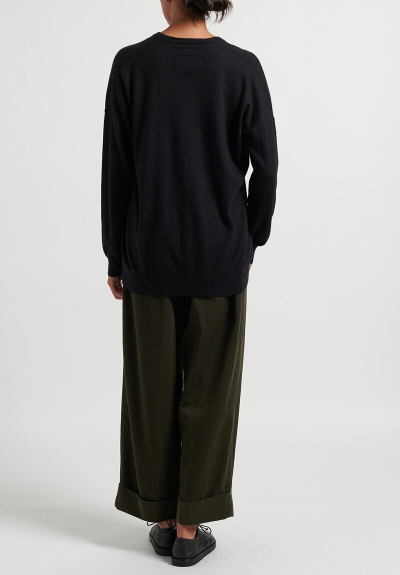 Frenckenberger Cashmere Oversized Deep V-Neck Sweater in Black	